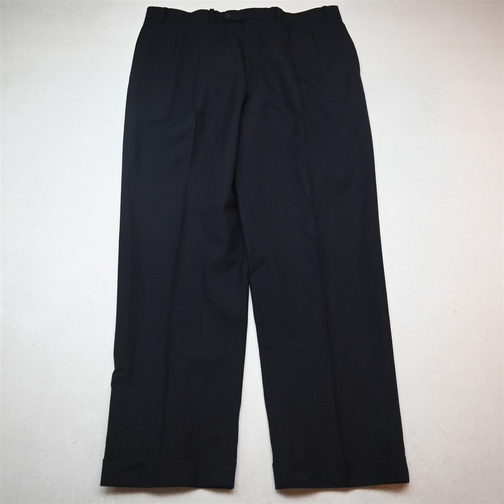 Lauren Ralph Lauren 38x32 Navy Blue 100% Wool Pleated Cuffed Dress Mens Pants